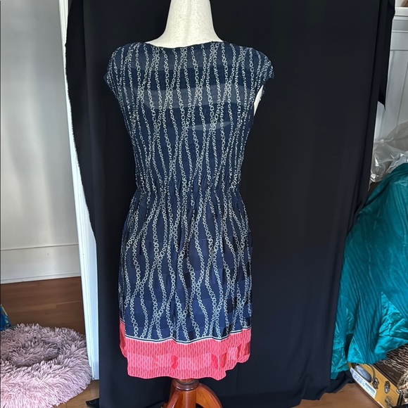 Max Studio Navy and Coral Patterned Dress, size Medium - Picture 3 of 5